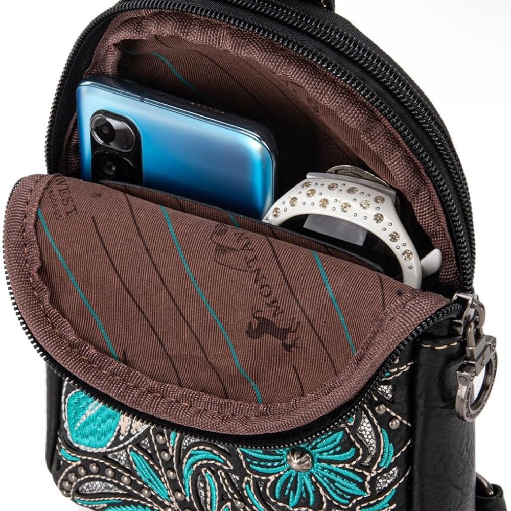 Montana West Black and Teal Embroidered Crossbody Bag - Picture 2 of 6